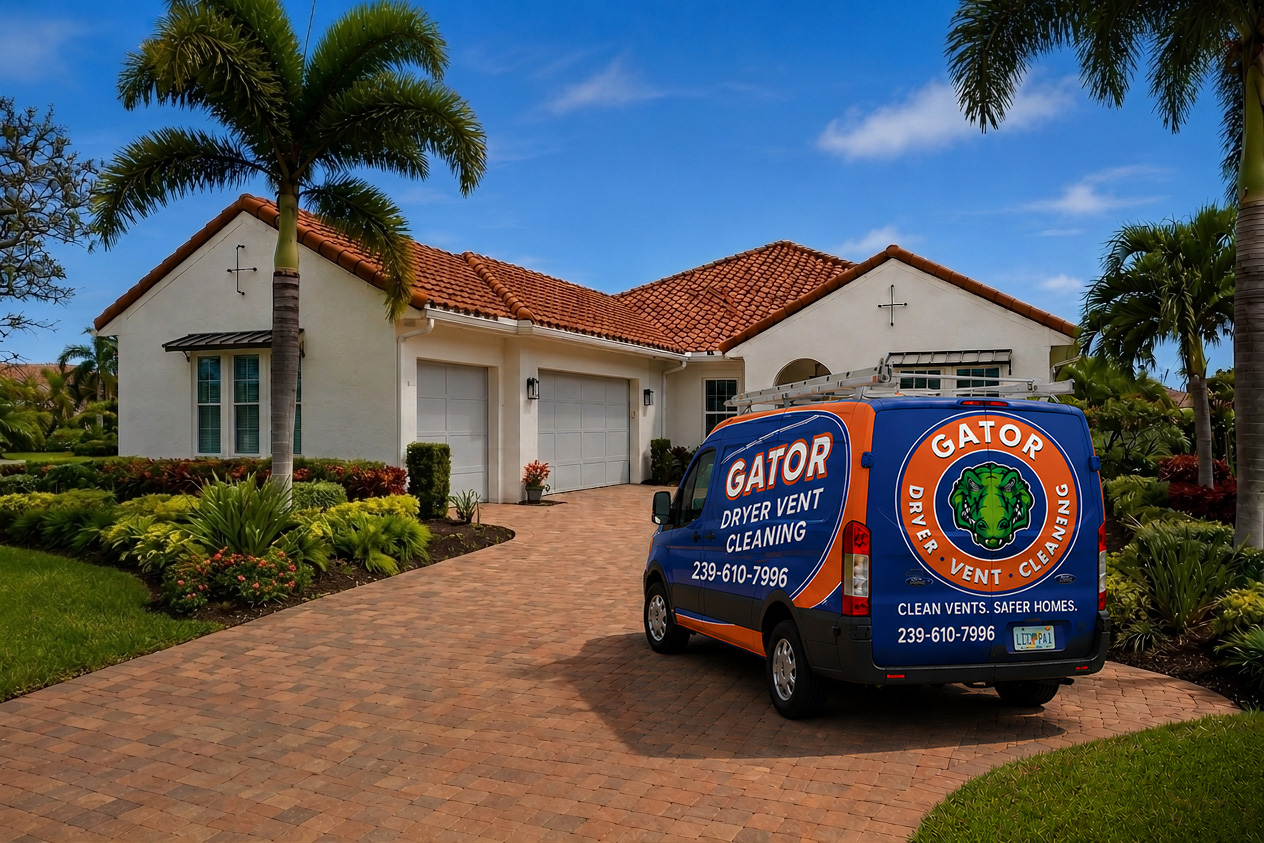 Gator Dryer Vent Cleaning truck at a beautiful Naples home